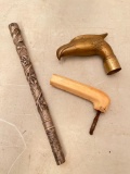 Group of Three, Vintage/Antique Cane Tips and Ends of Different Types The largest is 10