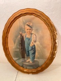 Interesting Antique Frame with Appears to be a Chalk of Child with Hat 