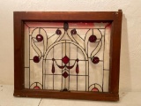 Antique, Wood, Window Pane with Painted Glass to Look Like Stained Glass