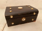 Small, Wood, Antique Jewelry Box with Mother of Pearl Accents, Box Measures 3 1/2