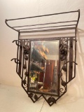 Cool, Wrought Iron Hanging, Beveled Hall Mirror with Coat Rack and Shelf, It is 30