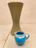 Pipestem West Virginia Pottery Pitcher and Floraline Pottery Vase9 1/2