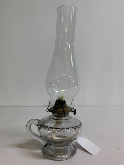 14" Antique Glass Oil Lamp w/Handle