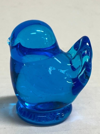 2" Signed Blue Glass Bird