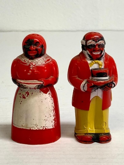 3.5" Plastic Black Americana Salt & Pepper Shakers. Paint is Faded - As Pictured