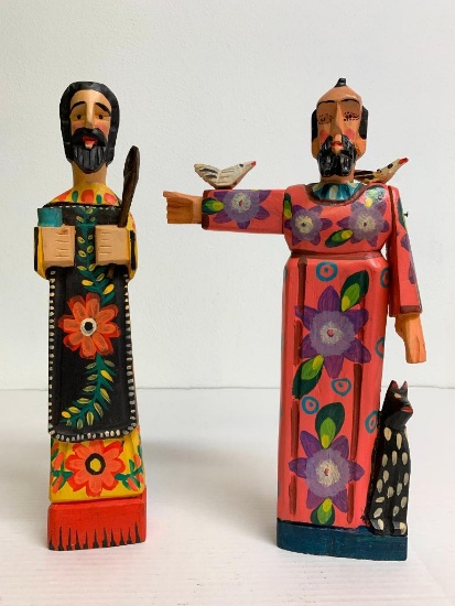 Pair of 15" Wood Statues Made in Guatamala