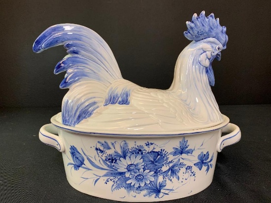 11" x 14" Rooster Double Handled Covered Dish Made in Italy