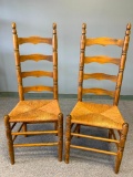 Pair of Vintage Rush Seat Chairs. One has Unraveling on Seat. They are 44