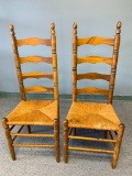Pair of Vintage Rush Seat Chairs. One has Damage on Seat. They are 44