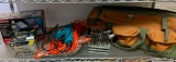 Shelf Lot of Tools Incl Makita Drill & Drill Bits, Canvas Tool Bag, Air Compressor & More