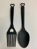 Pair of Wrought Iron Fork & Spoon Wall Decor w/Heart Detail. They are 17
