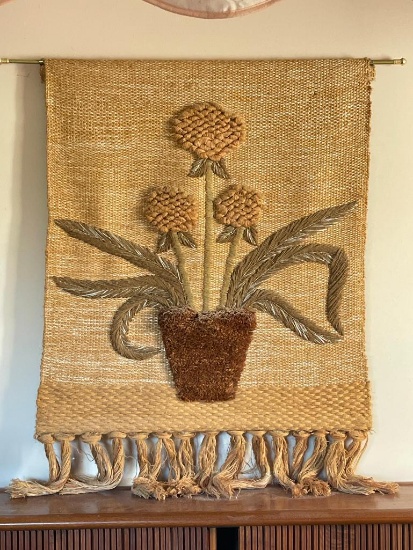 36" x 32" Floral Design Jute Wall Tapestry