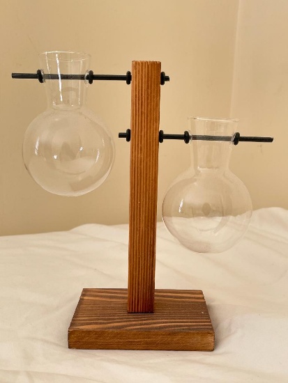 8" Glass Bud Vases w/Wood Stand