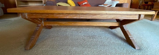 Vintage Ranch Oak Coffee Table. This is 17" T x 5' W x 26" D. Very Nice Table