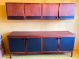 Two Piece Mid Century Modern Two Tone Walnut Buffet & Cabinet Set. Very Nice!