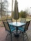 Outdoor Patio Glass Top Bar Table w/4 Chairs & Umbrella.