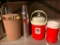 Basement Shelf Lot Incl Ice Bucket, Stainless Steel Uno Vac Thermos, Pizza Hut & Igloo Coolers