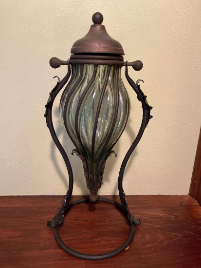 14" Metal & Glass Pendulum Vase w/Lid