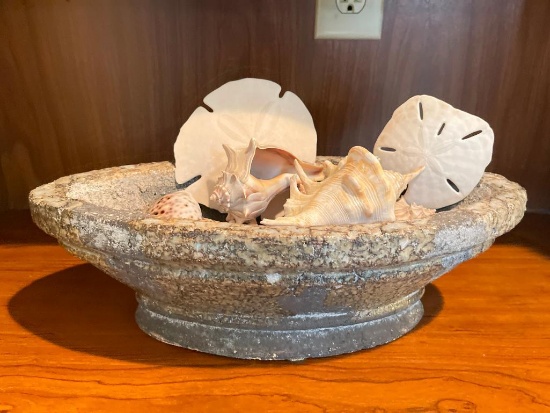 Seashell Lot w/Decorative Stone Bowl. The Bowl is 4.5" X 15"