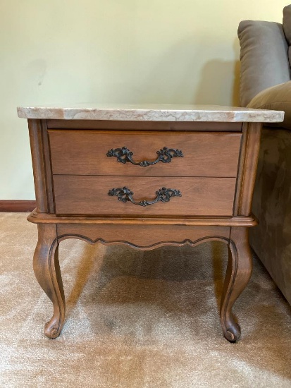 Marble Top Single Drawer Side Table. This is 21" T x 20" W x 25" D