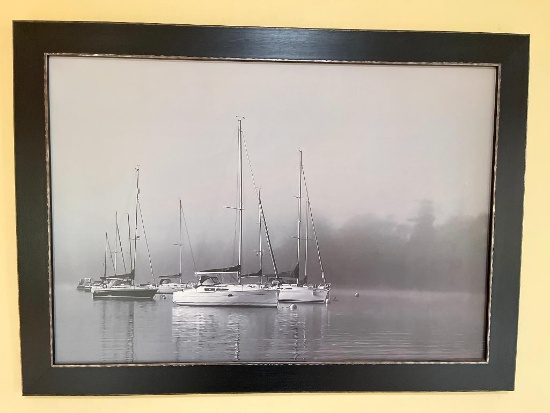 24" x 33" Framed Oil on Board Print of Sail Boats on the Water