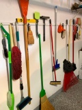 Garage Wall Lot Incl. Brooms, Rake, & More - As Pictured