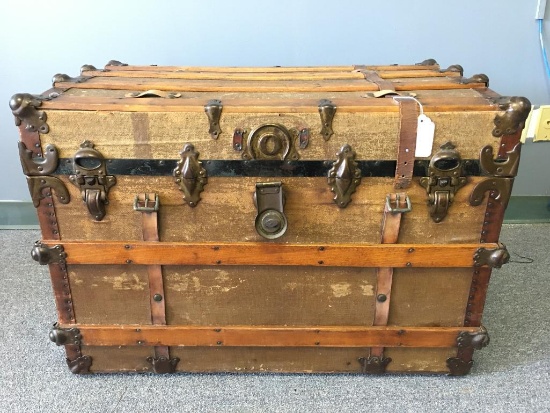 Antique Rolling Wood Travel Trunk