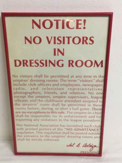 "No Visitors in Dressing Room" Sign for Umpire Dressing Room