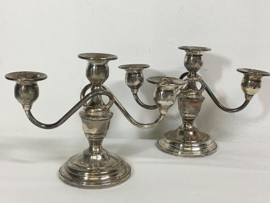 Pair of Sterling Reinforced w/Cement Candlestick Holders
