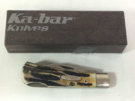 Vintage Ka Bar 6160 Collectors Pocket Knife w/Bone Stag Handle