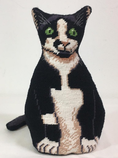 Needlepoint Stuffed Cat