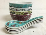Oriental Rice Bowls & Matching Spoons