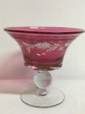 Raised Hand Painted Raspberry Glass Candy Dish