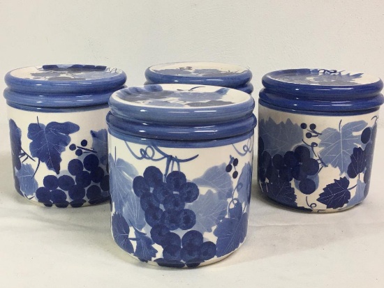 Set of 4 Hand Painted Porcelain Canisters w/Lids