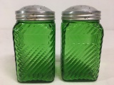 Pair of Vintage Green Glass Salt & Pepper Shakers