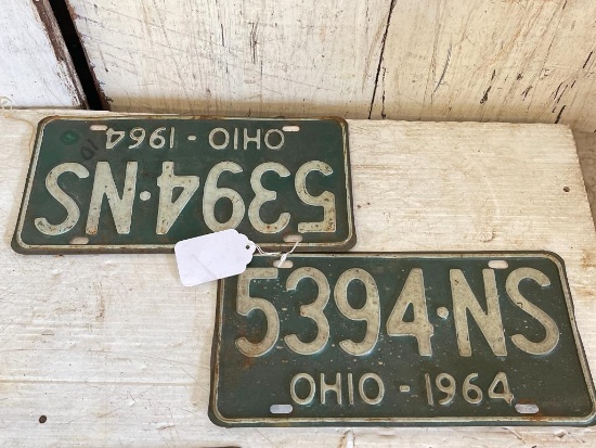 Pair of '64 Vintage Ohio Matching License Plates