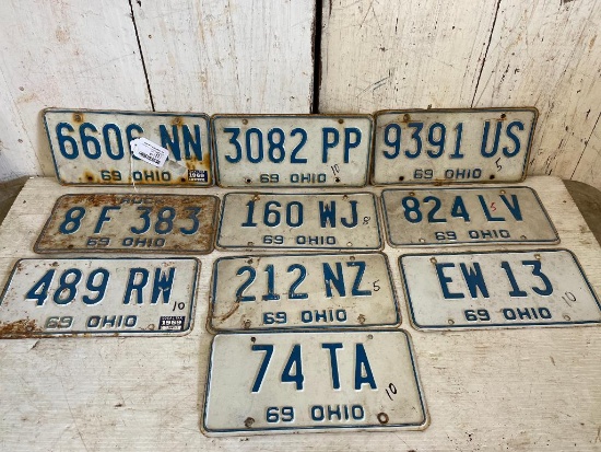 Group of 10 '69 Vintage Ohio License Plates