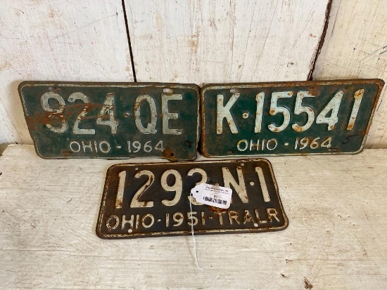 Group of 3 Vintage Ohio License Plates