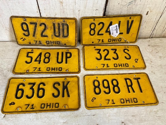 Group of 6 '71 Vintage Ohio License Plates