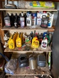 Shelf Lot of Transmission Fluid, Filters, Oil, Welding Helmets & More