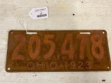 Vintage 1923 Ohio License Plate