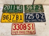 Group of 5 Vintage Ohio Trailer License Plates