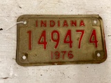 Vintage 1976 Indiana Motorcyle License Plate