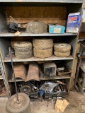 Shelf Lot of Mower/Tractor Tires, Oil Pans, Windshield Wipers and More!