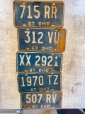 Group of 5 -1967 Vintage Ohio Mix Matched License Plates