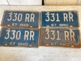 Two Pair of '67 Vintage Ohio Matching Consecutive License Plates