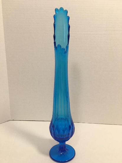 Blue Mid Century Modern Swung Glass Vase by Viking Glass
