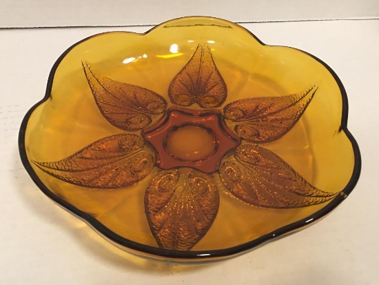 Renaissance Beaded Amber Glass Leaf Rimmed Plate