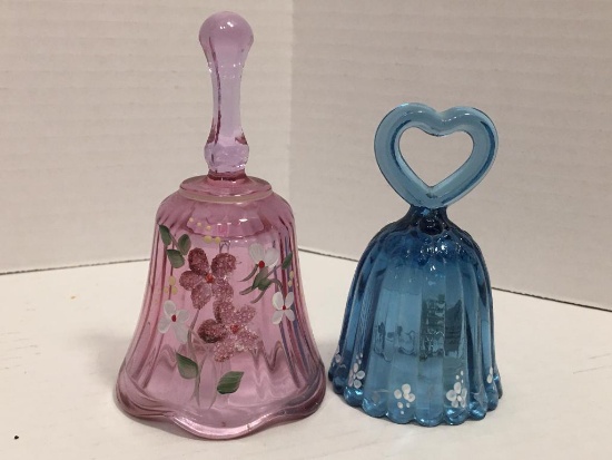 Pair of Fenton Hand Painted Glass Bells