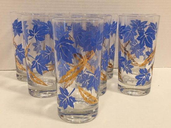 Set of 8 Vintage Leaf Print Cocktail Glasses